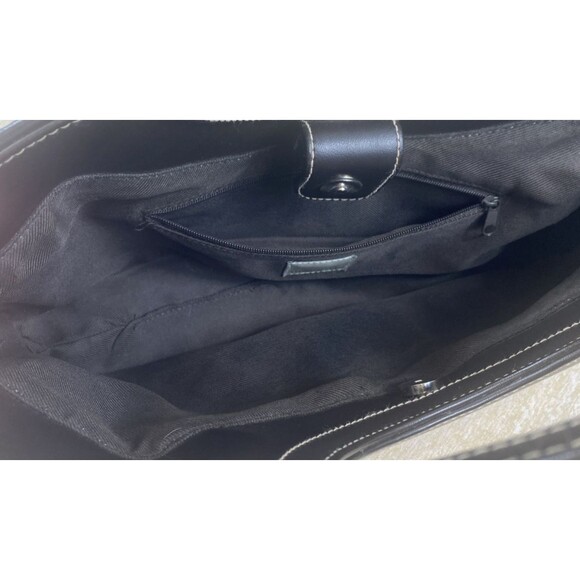 Anne Klein 2 Medium Pink & Yellow Striped Canvas Grab Handbag with Brown Trim - Picture 11 of 16